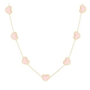 JANKUO Heart 14K Goldplated & Pink Crystal Long
Station Necklace